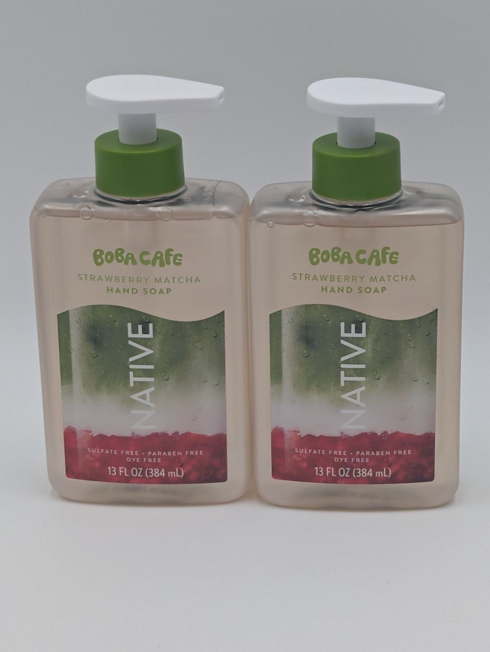 2-Pack Native Boba Cafe Strawberry Matcha Hand Soap Sulfate/Paraben/Dye Free New